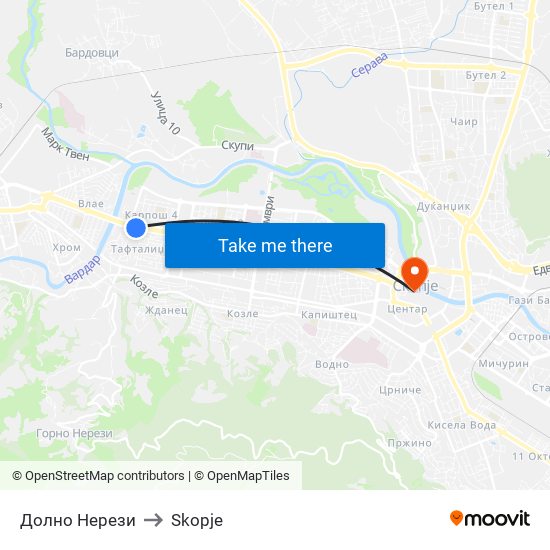 Долно Нерези to Skopje map