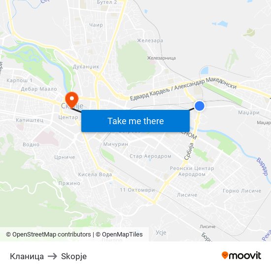 Кланица to Skopje map