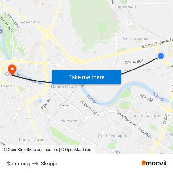 Фершпед to Skopje map