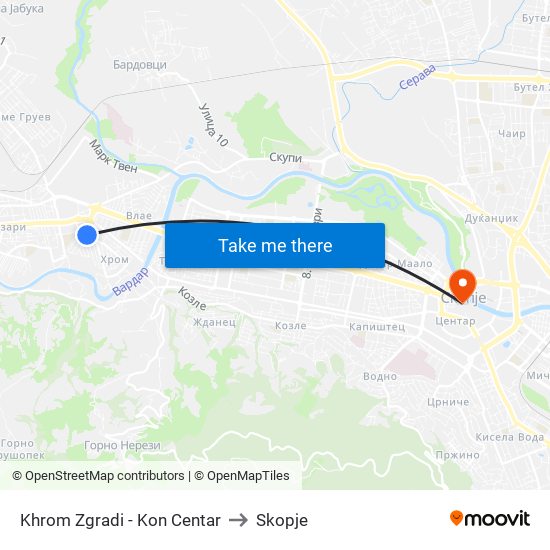Khrom Zgradi - Kon Centar to Skopje map