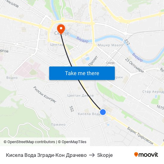 Кисела Вода Згради-Кон Драчево to Skopje map