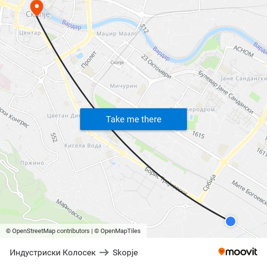 Индустриски Колосек to Skopje map