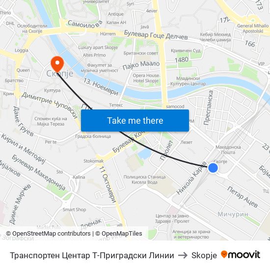 Транспортен Центар Т-Приградски Линии to Skopje map