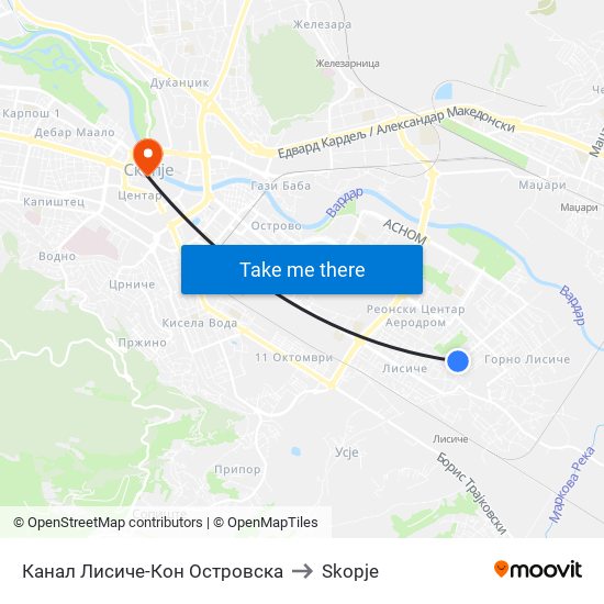 Канал Лисиче-Кон Островска to Skopje map