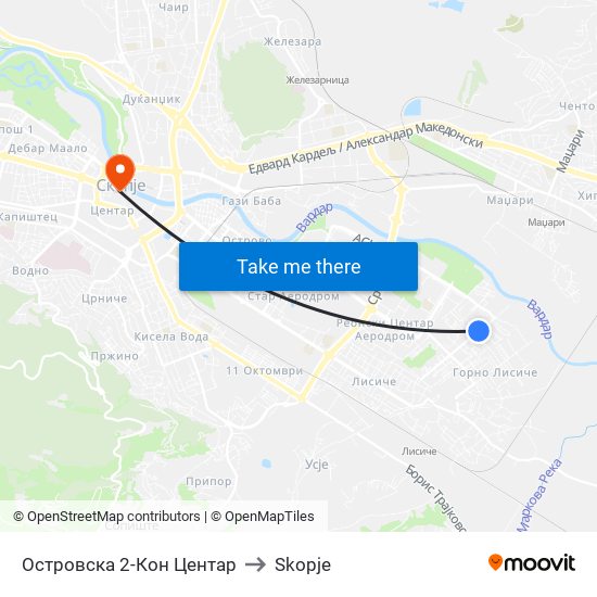 Островска 2-Кон Центар to Skopje map