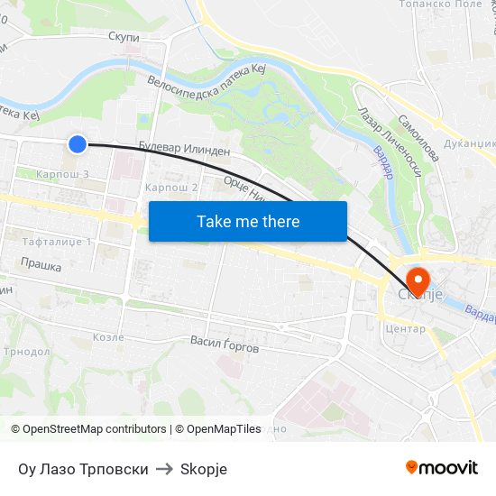Оу Лазо Трповски to Skopje map