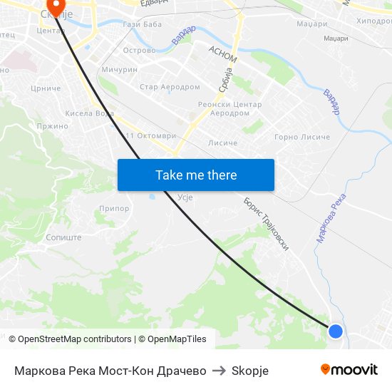 Маркова Река Мост-Кон Драчево to Skopje map