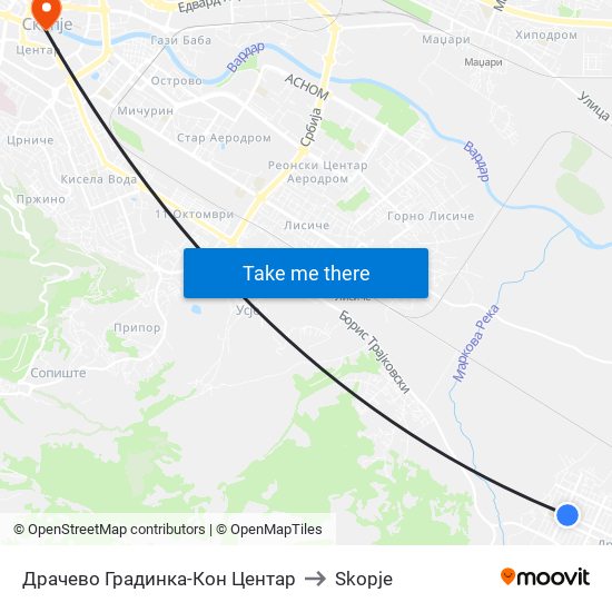 Драчево Градинка-Кон Центар to Skopje map