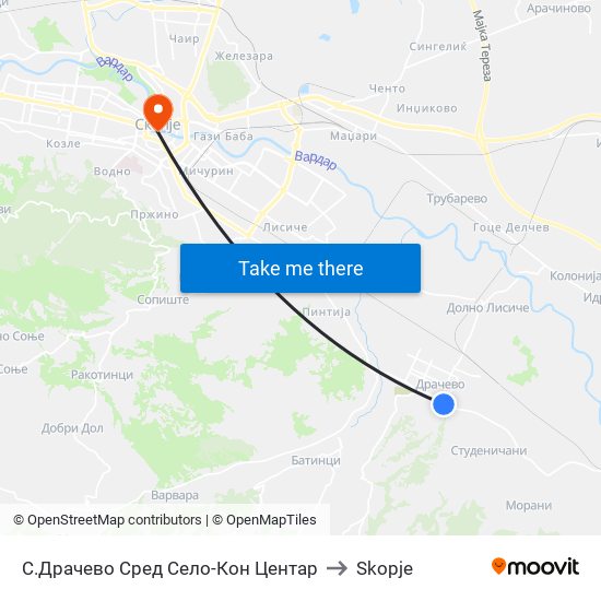 С.Драчево Сред Село-Кон Центар to Skopje map