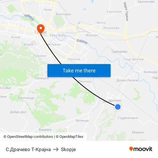 С.Драчево Т-Крајна to Skopje map