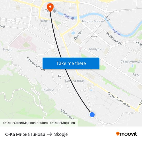 Ф-Ка Мирка Гинова to Skopje map