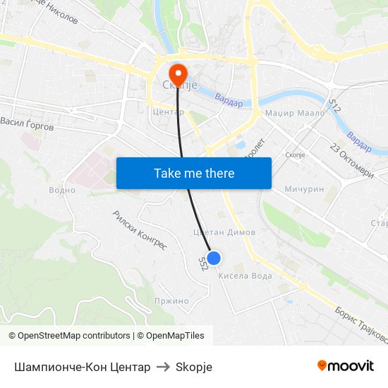 Шампионче-Кон Центар to Skopje map