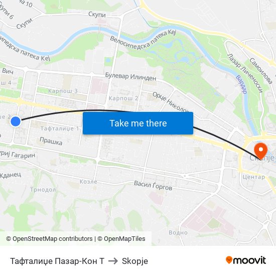 Тафталиџе Пазар-Кон Т to Skopje map