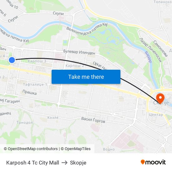 Karposh 4 Tc City Mall to Skopje map