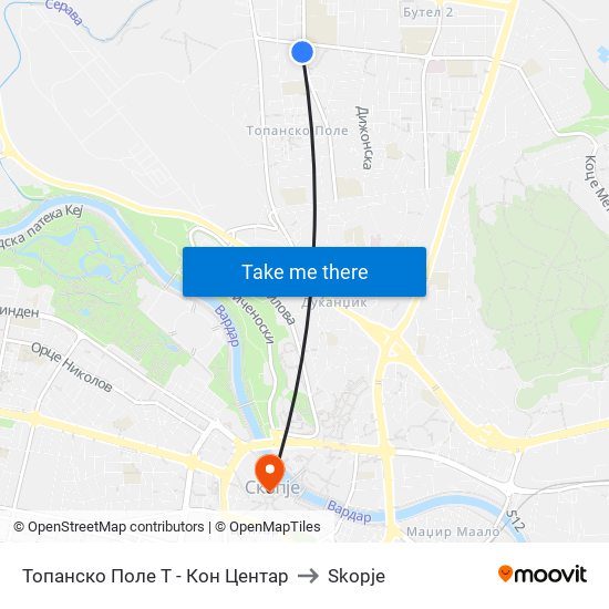 Топанско Поле Т - Кон Центар to Skopje map