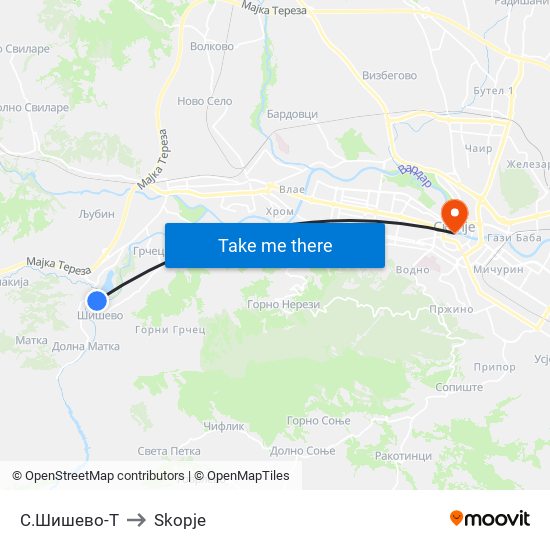 С.Шишево-Т to Skopje map