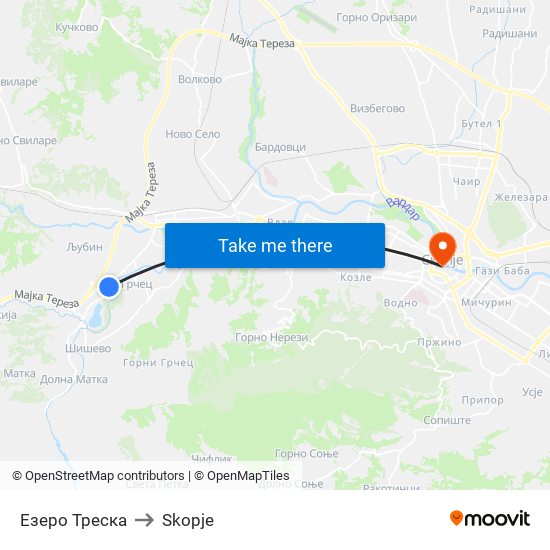 Езеро Треска to Skopje map