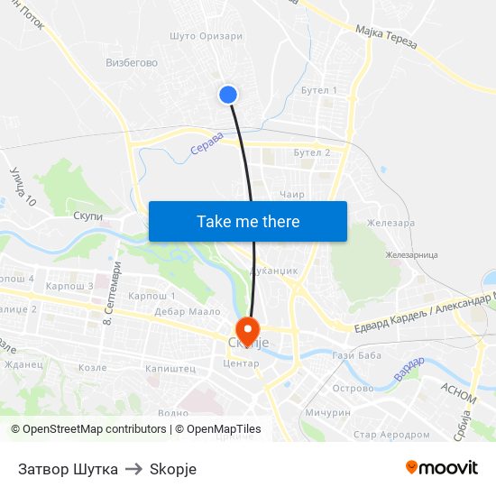 Затвор Шутка to Skopje map