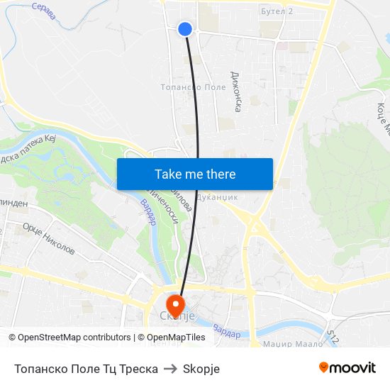 Топанско Поле Тц Треска to Skopje map