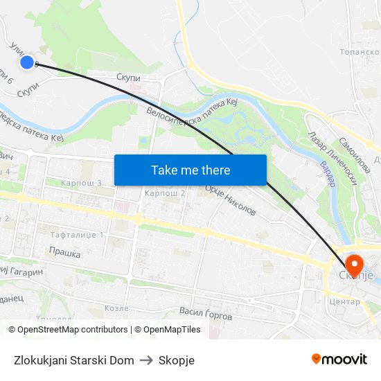 Zlokukjani Starski Dom to Skopje map