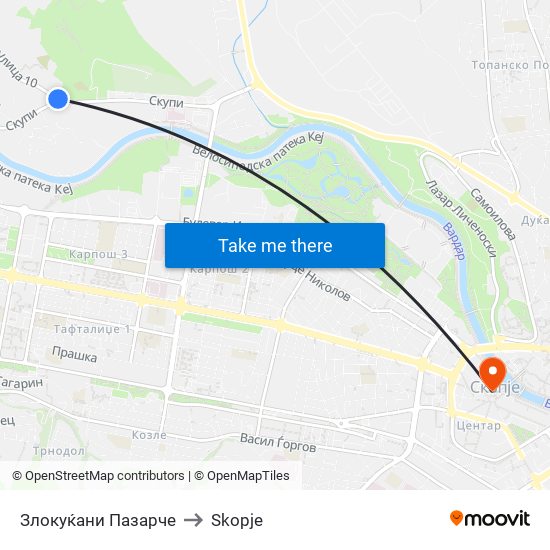 Злокуќани Пазарче to Skopje map