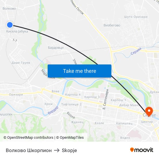 Волково Шкорпион to Skopje map