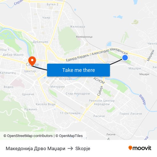 Македонија Дрво Маџари to Skopje map