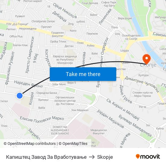 Капиштец Завод За Вработување to Skopje map