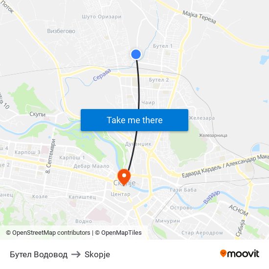 Бутел Водовод to Skopje map