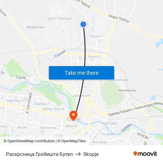 Раскрсница Гробишта Бутел to Skopje map