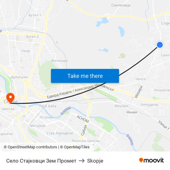 Село Стајковци Зем Промет to Skopje map