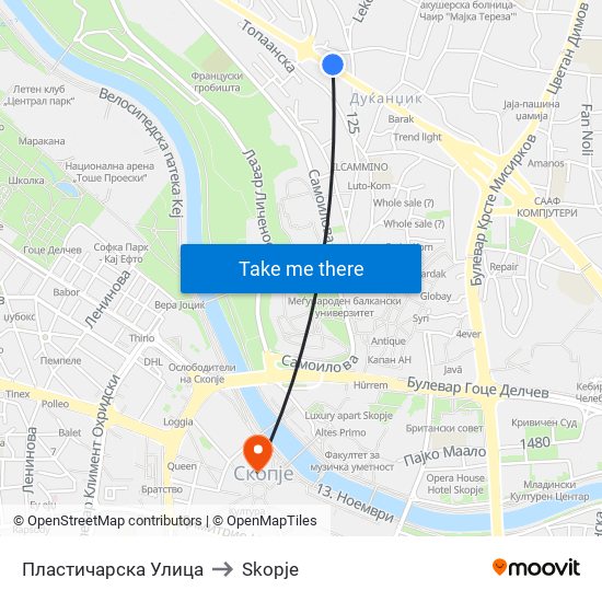 Пластичарска Улица to Skopje map