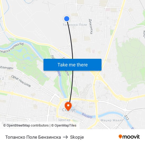 Топанско Поле Бензинска to Skopje map