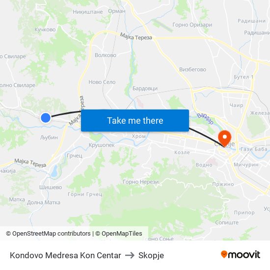 Kondovo Medresa Kon Centar to Skopje map