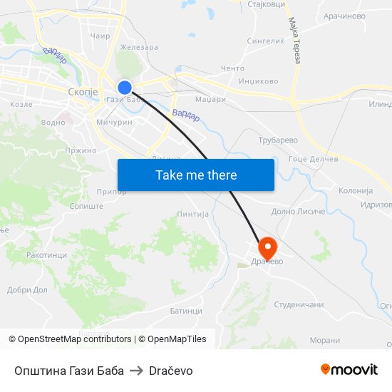 Општина Гази Баба to Dračevo map