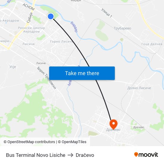 Bus Terminal Novo Lisiche to Dračevo map