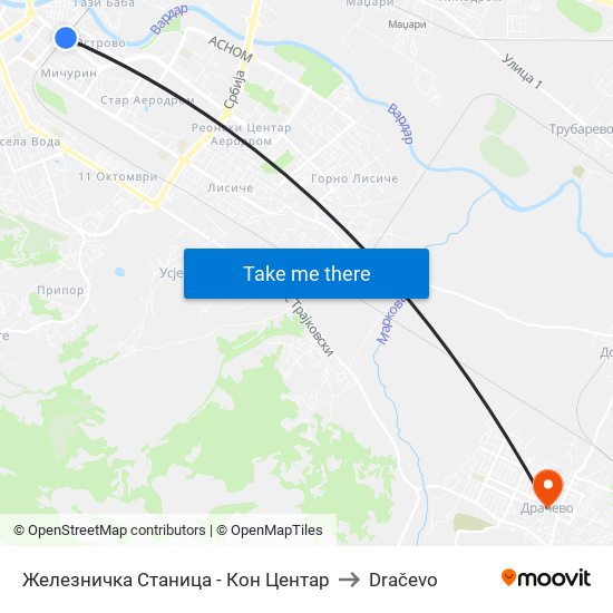 Железничка Станица - Кон Центар to Dračevo map