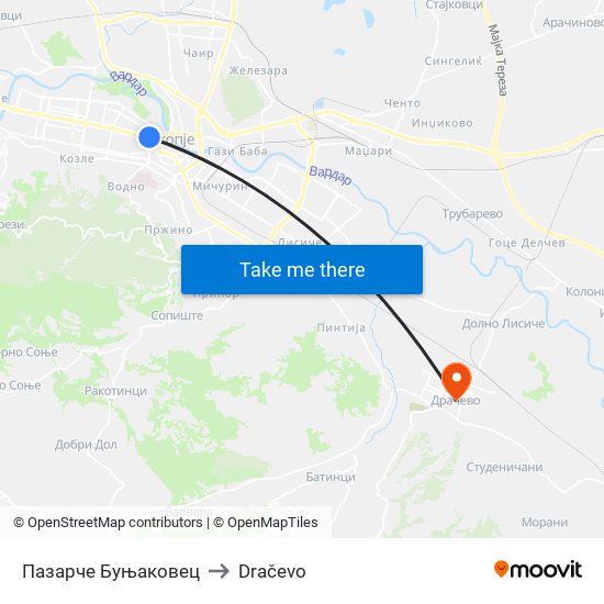 Пазарче Буњаковец to Dračevo map