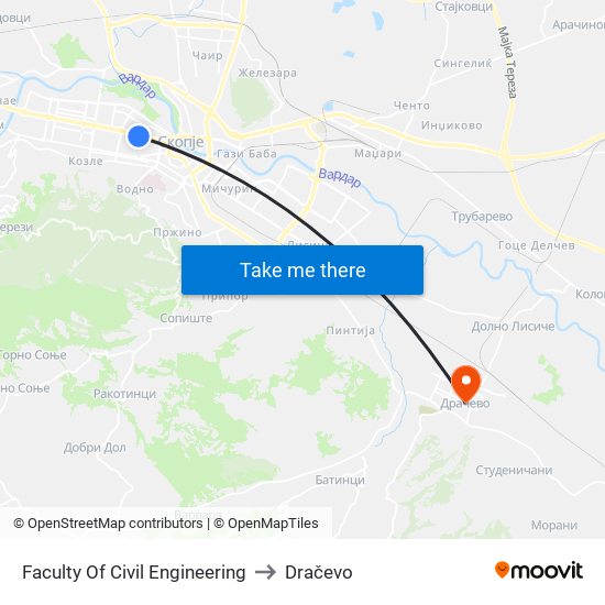 Faculty Of Civil Engineering to Dračevo map