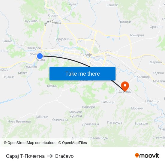 Сарај Т-Почетна to Dračevo map