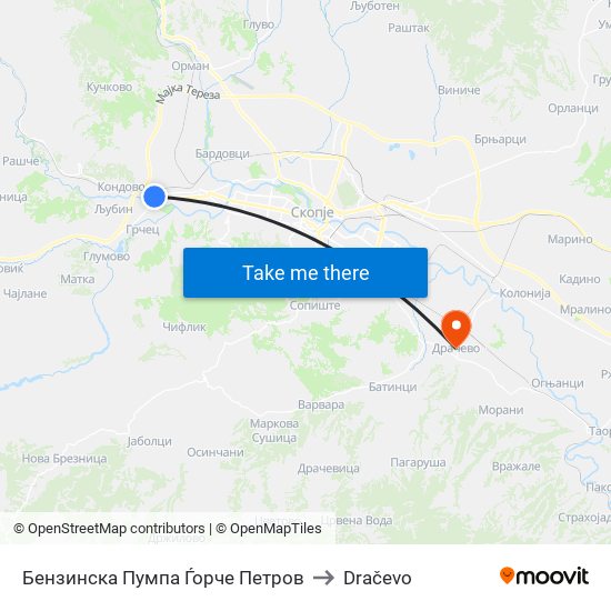 Бензинска Пумпа Ѓорче Петров to Dračevo map