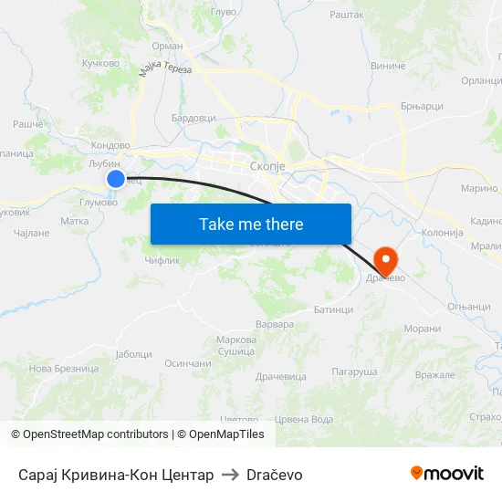 Сарај Кривина-Кон Центар to Dračevo map