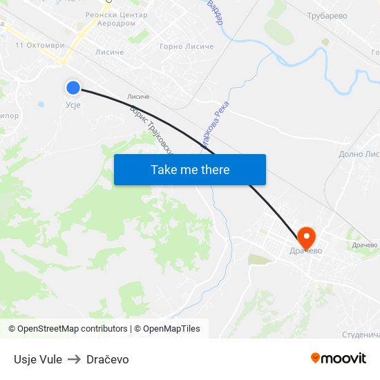 Usje Vule to Dračevo map