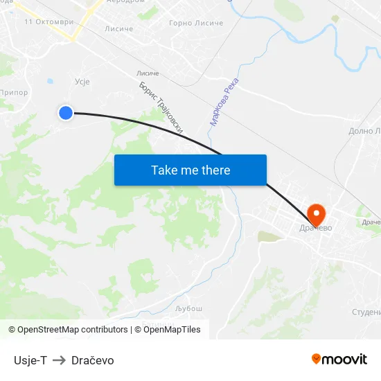 Usje-T to Dračevo map