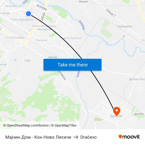 Мајчин Дом - Кон Ново Лисиче to Dračevo map