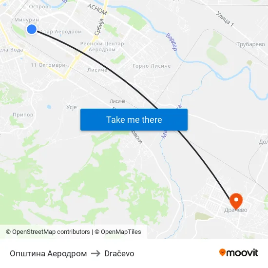 Општина Аеродром to Dračevo map