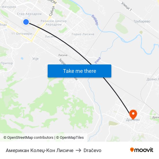 Американ Колеџ-Кон Лисиче to Dračevo map