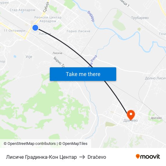 Лисиче Градинка-Кон Центар to Dračevo map