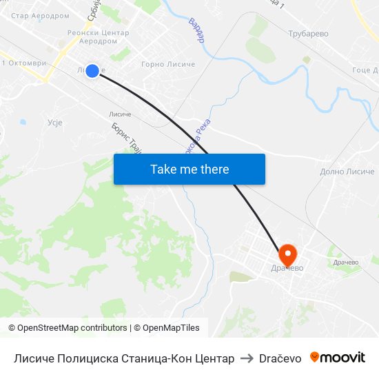 Лисиче Полициска Станица-Кон Центар to Dračevo map