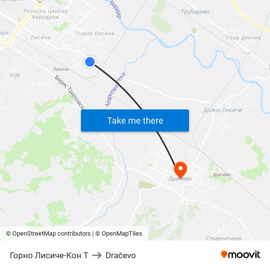 Горно Лисиче-Кон Т to Dračevo map